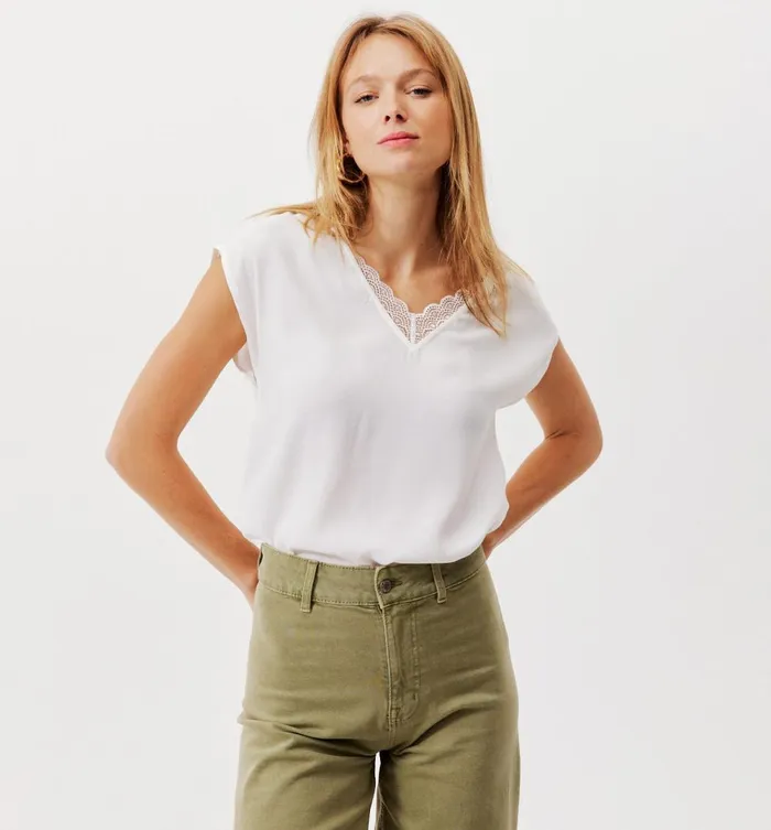 Women LaceDetail Top 8211 White Promod Shirts And Tunics