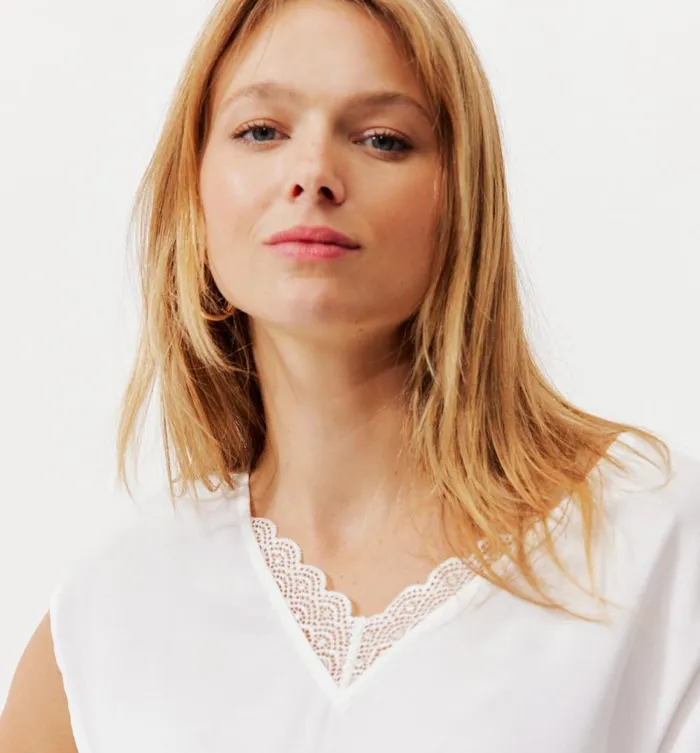 Women LaceDetail Top 8211 White Promod Shirts And Tunics Women LaceDetail Top 8211 White Promod Shirts And Tunics