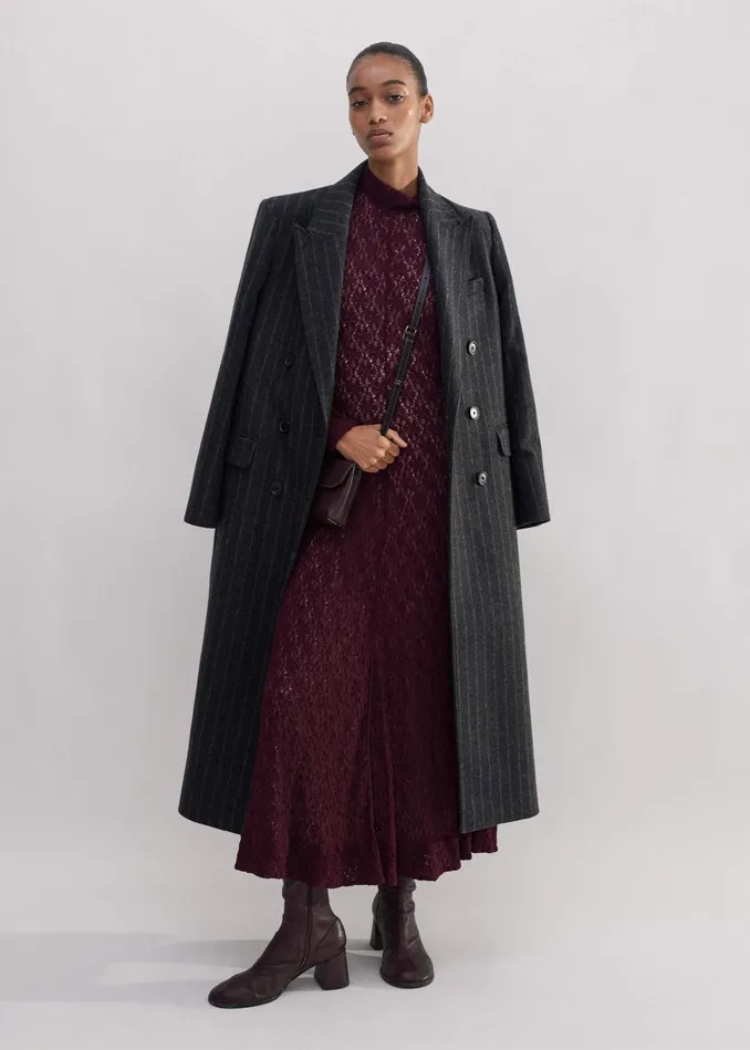 Women Lace Jersey Long Sleeve Maxi Dress Deep Merlot MEEM