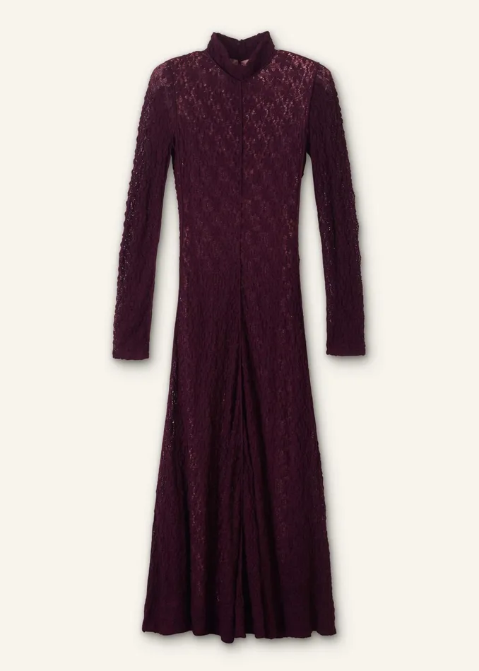 Women Lace Jersey Long Sleeve Maxi Dress Deep Merlot MEEM