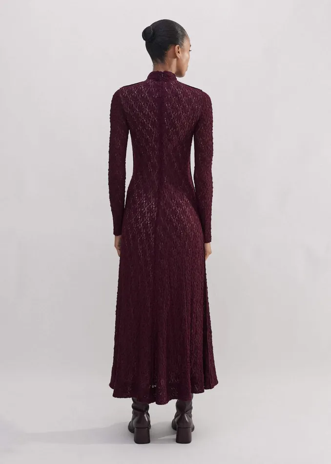 Women Lace Jersey Long Sleeve Maxi Dress Deep Merlot MEEM