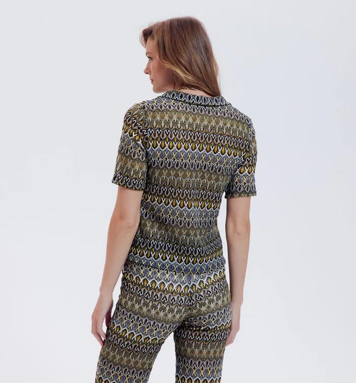 Women Lace Knit Polo Top 8211 Multicolour Print Promod Tops Women Lace Knit Polo Top 8211 Multicolour Print Promod Tops