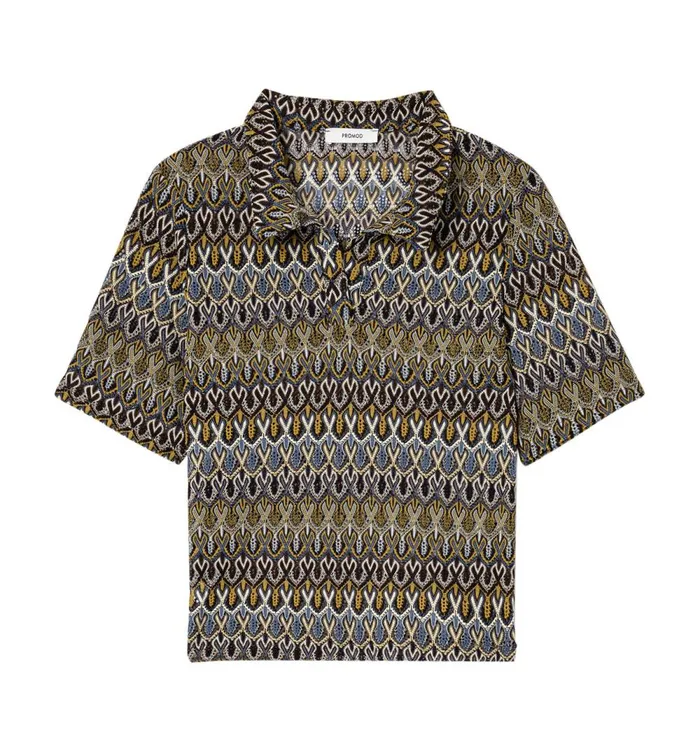 Women Lace Knit Polo Top 8211 Multicolour Print Promod Tops Women Lace Knit Polo Top 8211 Multicolour Print Promod Tops