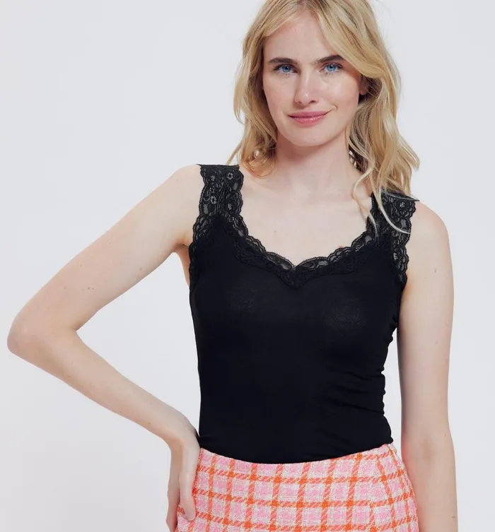 Women Lace Strap Top 8211 Black Promod Tops
