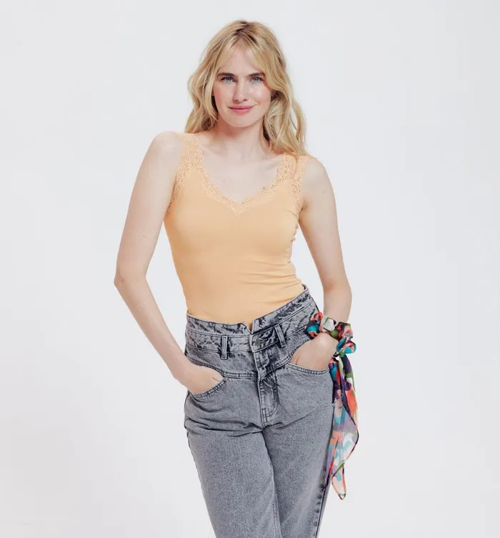Women Lace Strap Top 8211 Salmon Pink Promod Tops