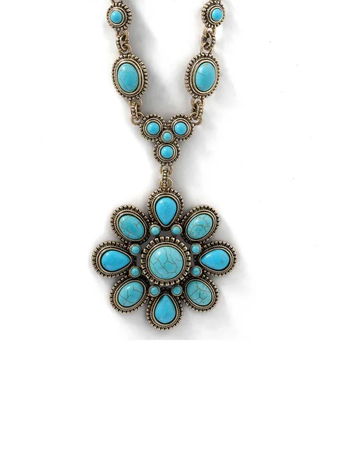 Women Large Turquoise Stone Flower Necklace In Gold Jessica Simpson Turquoise Collection