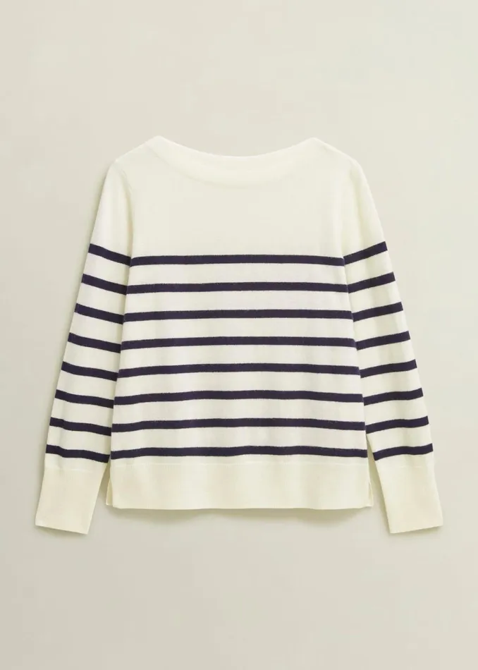 Women Larina Cashmere Stripe Jumper Ivory Navy Hobbs Jumpers and Cardigans