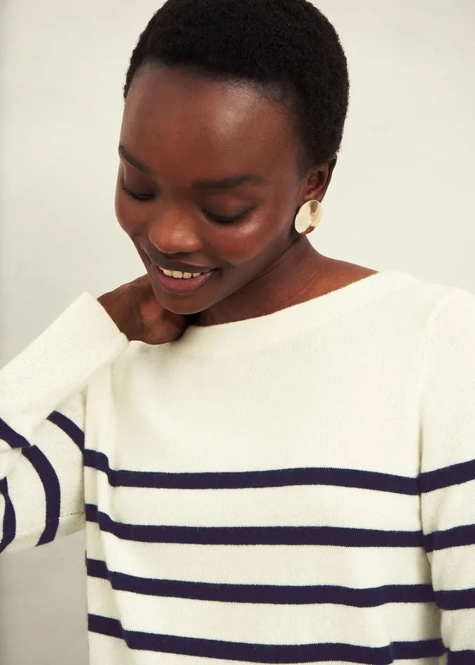 Women Larina Cashmere Stripe Jumper Ivory Navy Hobbs Jumpers and Cardigans