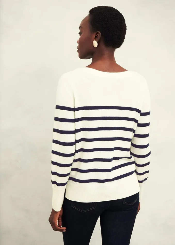 Women Larina Cashmere Stripe Jumper Ivory Navy Hobbs Jumpers and Cardigans