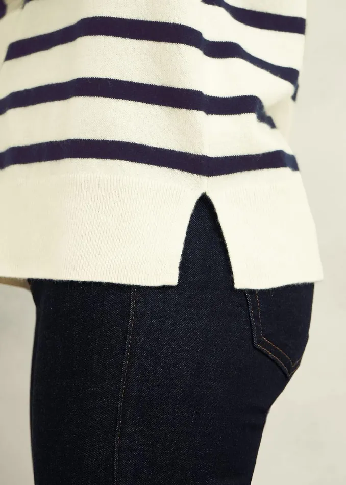 Women Larina Cashmere Stripe Jumper Ivory Navy Hobbs Jumpers and Cardigans