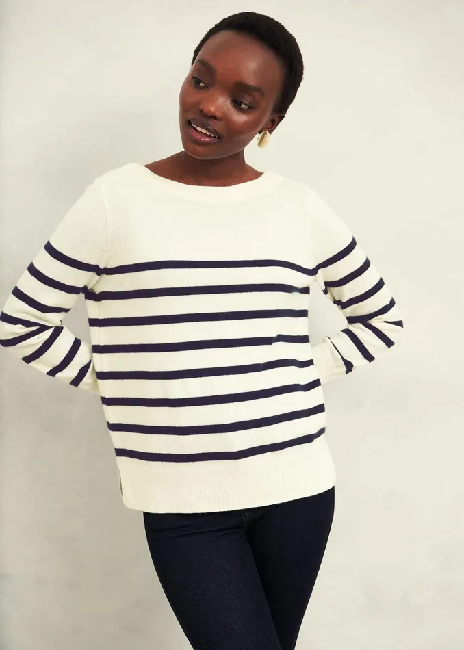 Women Larina Cashmere Stripe Jumper Ivory Navy Hobbs Jumpers and Cardigans