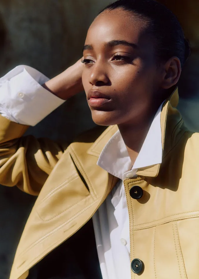 Women Leather Crop Jacket Ochre MEEM