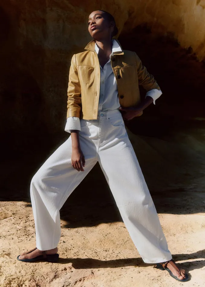 Women Leather Crop Jacket Ochre MEEM