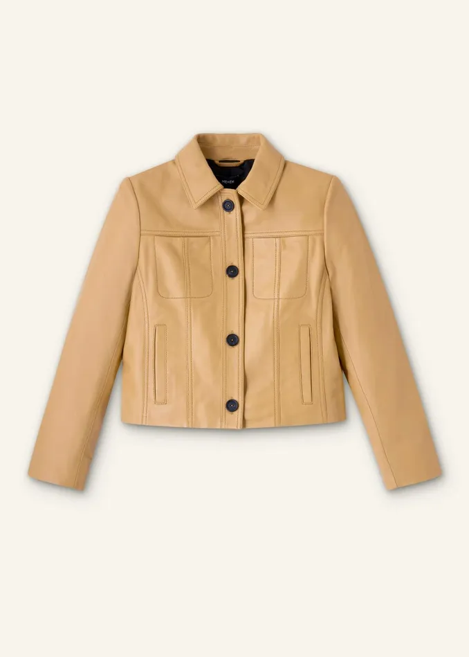 Women Leather Crop Jacket Ochre MEEM