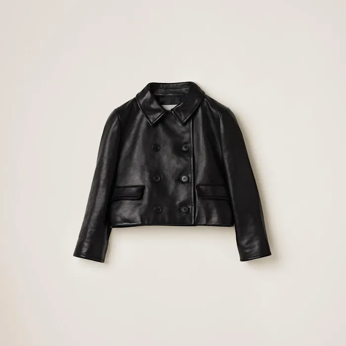Women Leather Miu Miu Doublebreasted Leather Jacket Black