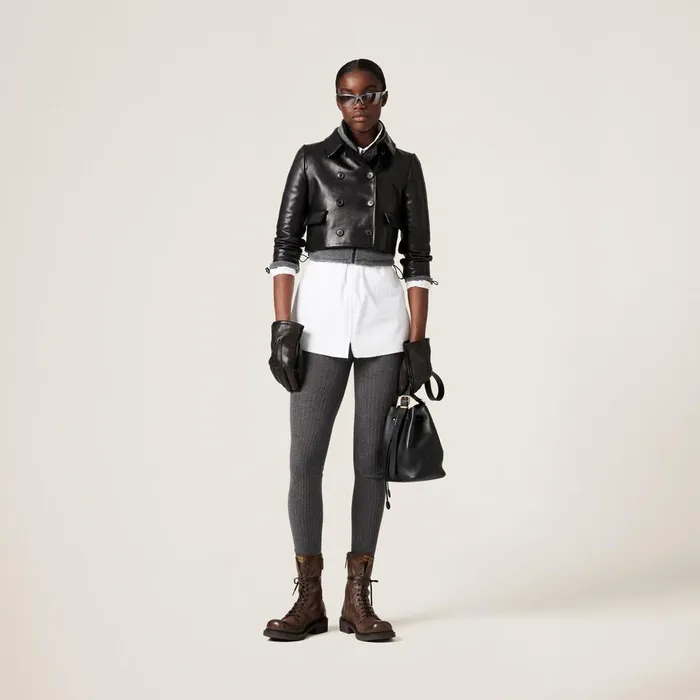 Women Leather Miu Miu Doublebreasted Leather Jacket Black Women Leather Miu Miu Doublebreasted Leather Jacket Black