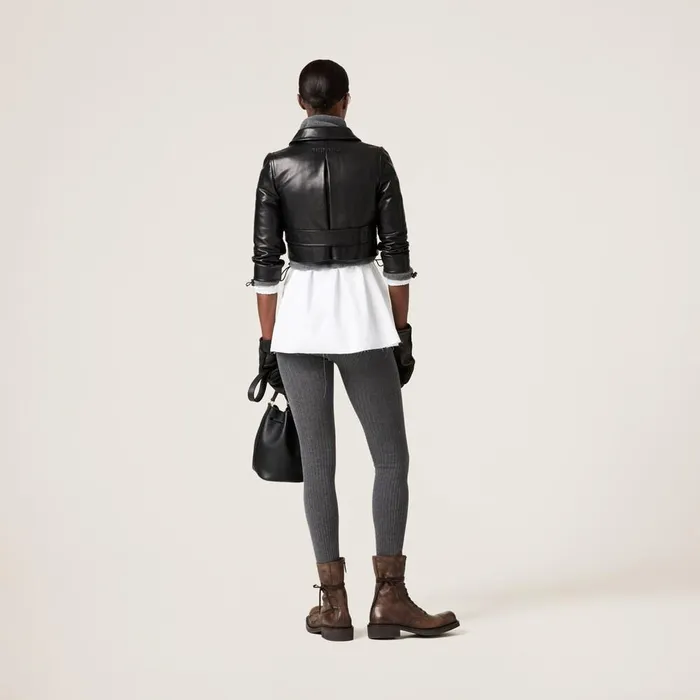 Women Leather Miu Miu Doublebreasted Leather Jacket Black Women Leather Miu Miu Doublebreasted Leather Jacket Black