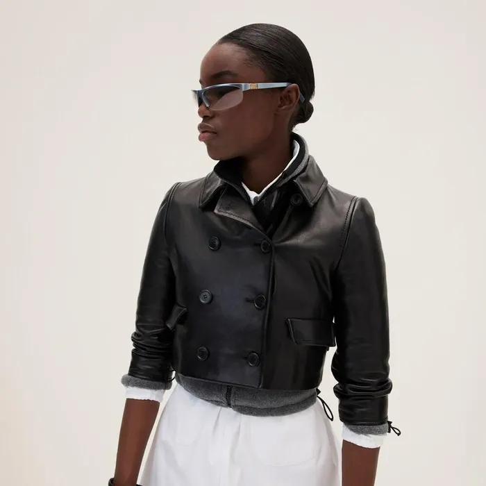 Women Leather Miu Miu Doublebreasted Leather Jacket Black Women Leather Miu Miu Doublebreasted Leather Jacket Black