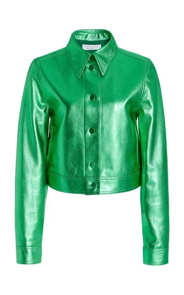 Women Leathers Gabriela Hearst Thereza Jacket In Variseite Green Metallic Nappa Leather Women Leathers Gabriela Hearst Thereza Jacket In Variseite Green Metallic Nappa Leather