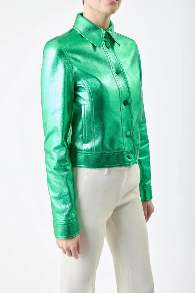 Women Leathers Gabriela Hearst Thereza Jacket In Variseite Green Metallic Nappa Leather