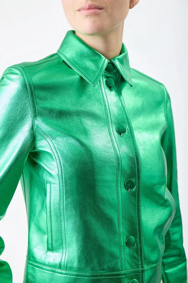 Women Leathers Gabriela Hearst Thereza Jacket In Variseite Green Metallic Nappa Leather