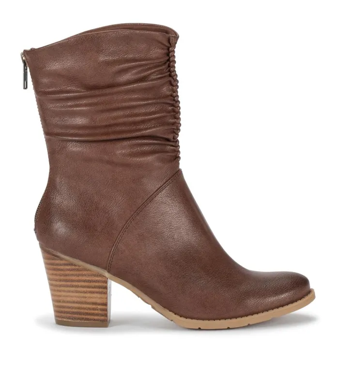 Women Leslie Block Heel Slouch Boot Brush Brown Baretraps Booties