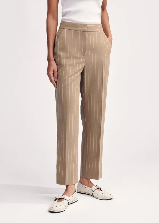 Women Lightweight Pinstripe Slim Crop Pant Caramel MEEM