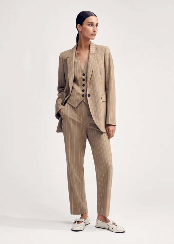 Women Lightweight Pinstripe Slim Crop Pant Caramel MEEM