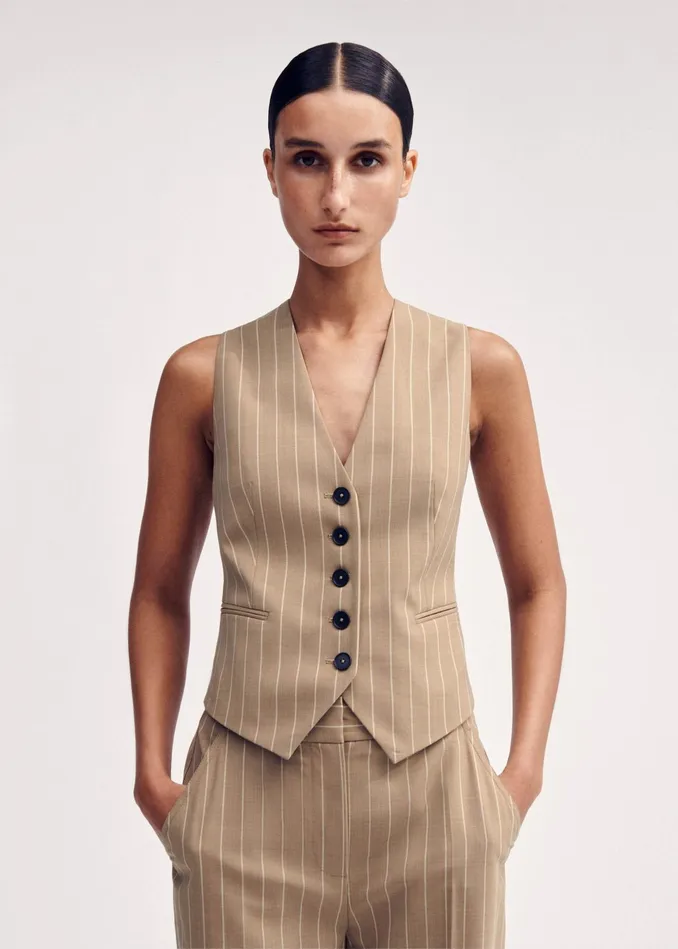 Women Lightweight Pinstripe Slim Crop Pant Caramel MEEM