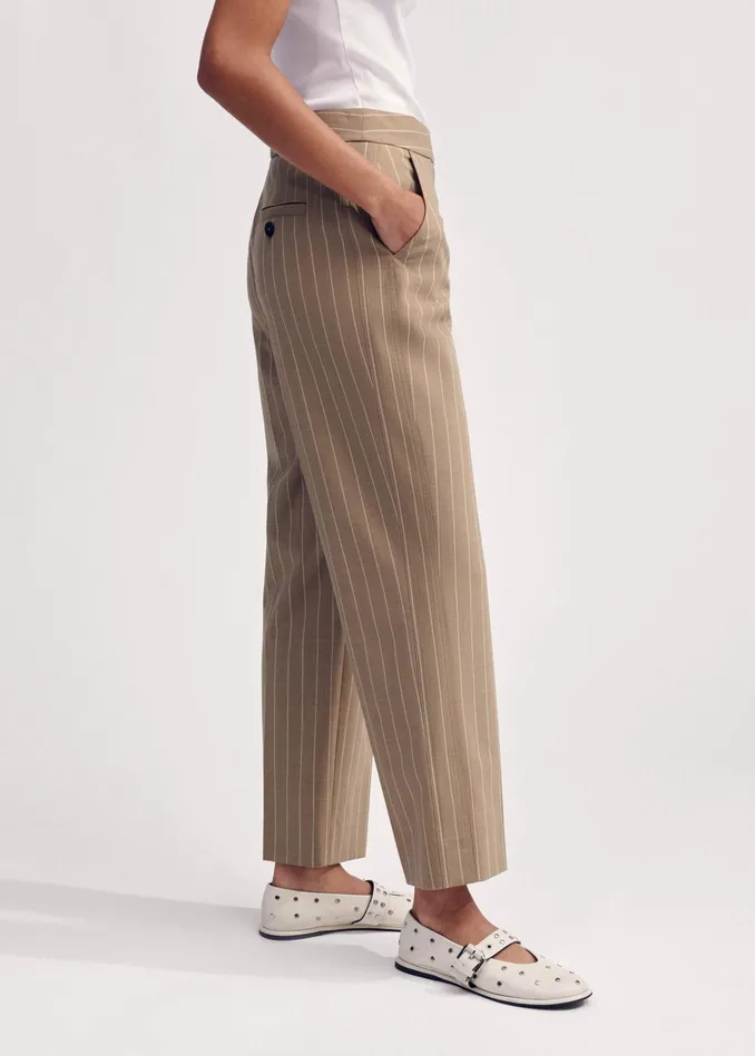 Women Lightweight Pinstripe Slim Crop Pant Caramel MEEM