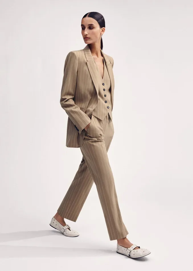 Women Lightweight Pinstripe Slim Crop Pant Caramel MEEM