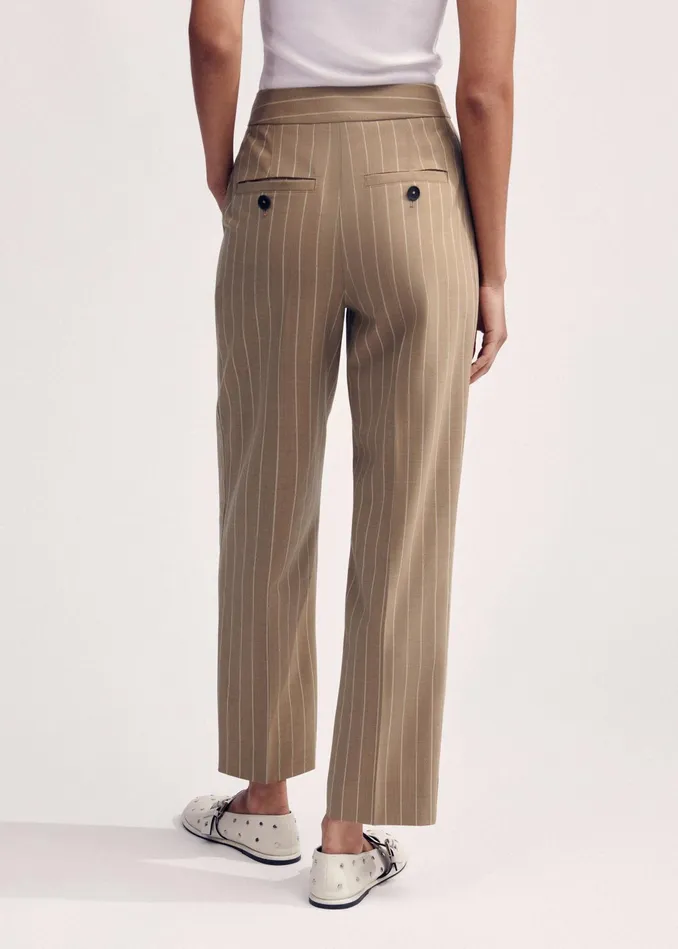 Women Lightweight Pinstripe Slim Crop Pant Caramel MEEM