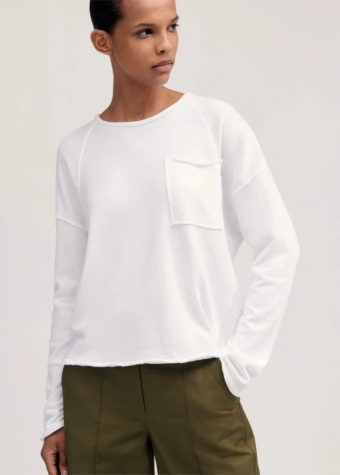 Women Lightweight Raw Edge Box Sweatshirt Bright White MEEM