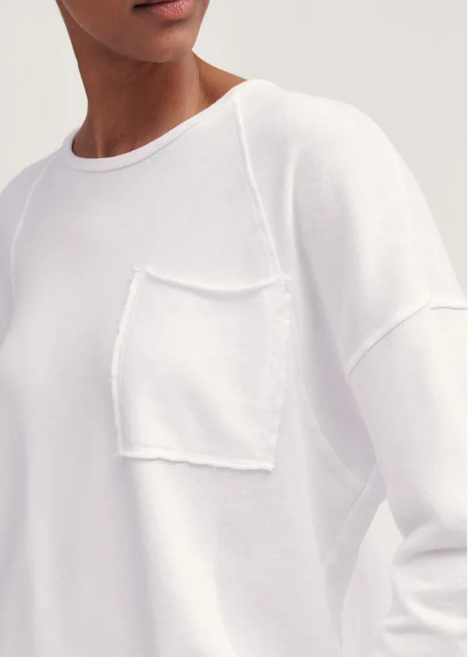 Women Lightweight Raw Edge Box Sweatshirt Bright White MEEM