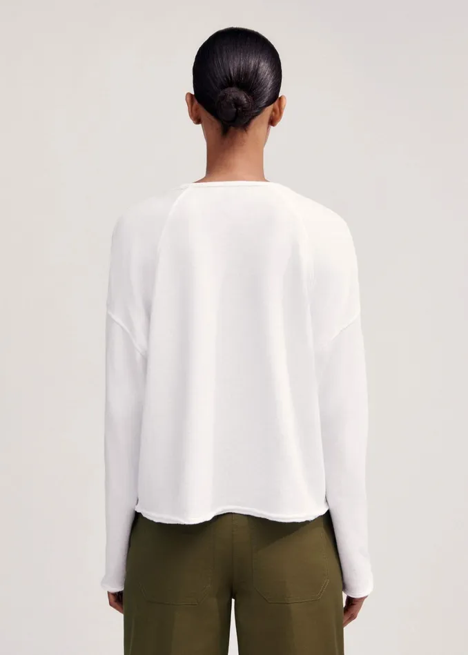 Women Lightweight Raw Edge Box Sweatshirt Bright White MEEM
