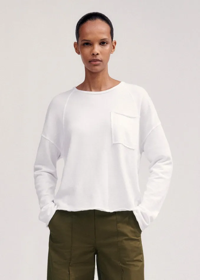 Women Lightweight Raw Edge Box Sweatshirt Bright White MEEM