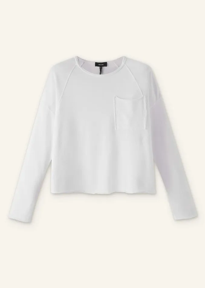Women Lightweight Raw Edge Box Sweatshirt Bright White MEEM