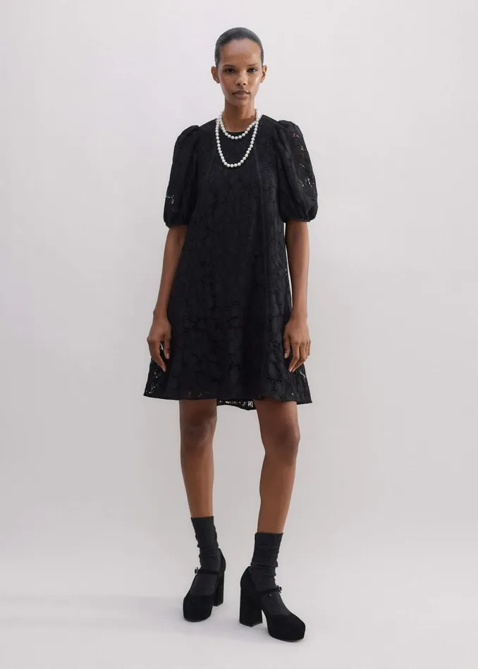 Women Lined Lace Mini Dress Black MEEM
