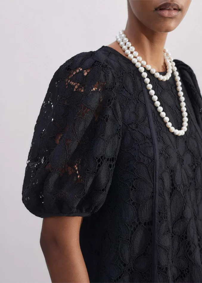 Women Lined Lace Mini Dress Black MEEM