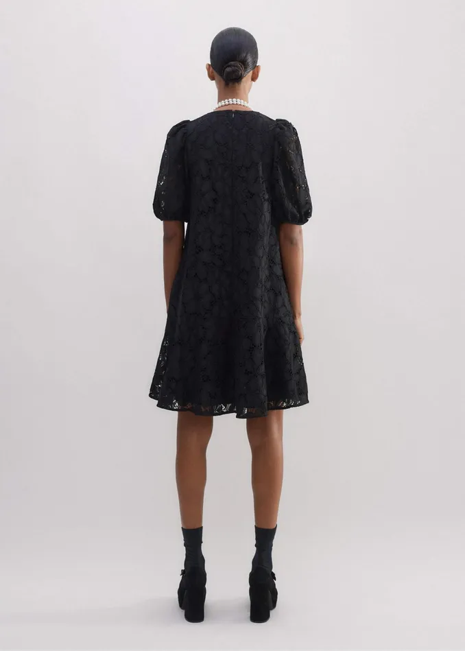 Women Lined Lace Mini Dress Black MEEM