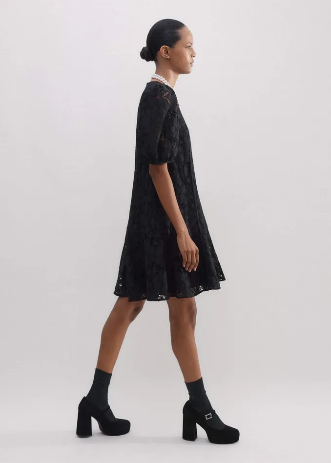 Women Lined Lace Mini Dress Black MEEM