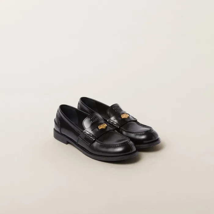 Women Loafers And LaceUps Miu Miu Brushed Leather Penny Loafers Black