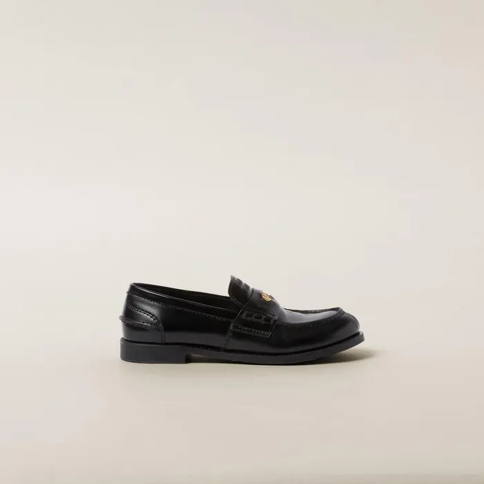 Women Loafers And LaceUps Miu Miu Brushed Leather Penny Loafers Black Women Loafers And LaceUps Miu Miu Brushed Leather Penny Loafers Black