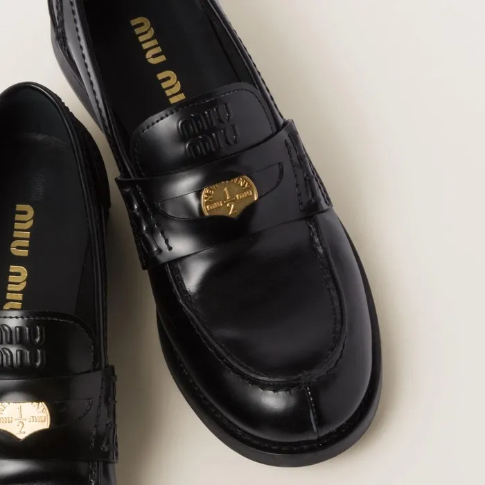 Women Loafers And LaceUps Miu Miu Brushed Leather Penny Loafers Black Women Loafers And LaceUps Miu Miu Brushed Leather Penny Loafers Black