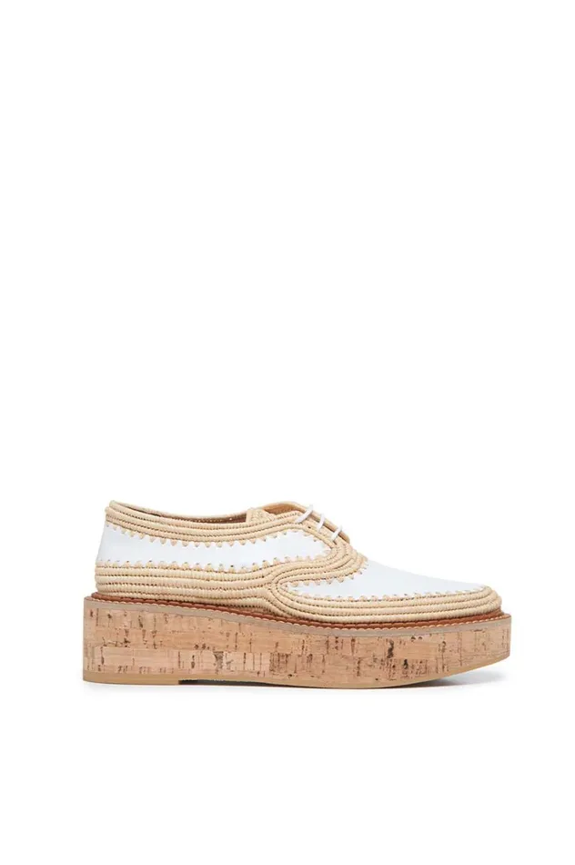Women Loafers Gabriela Hearst Louis Brogue In White Leather and Natural Raffia