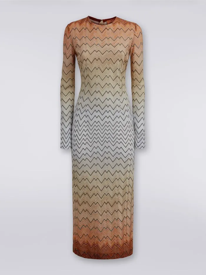 Women Long Dress In Zigzag Viscose Blend With Lurex White Missoni Dresses