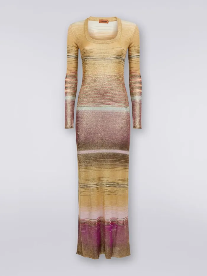 Women Long Dress With Square Neckline In Slub Viscose Multicoloured Missoni Dresses