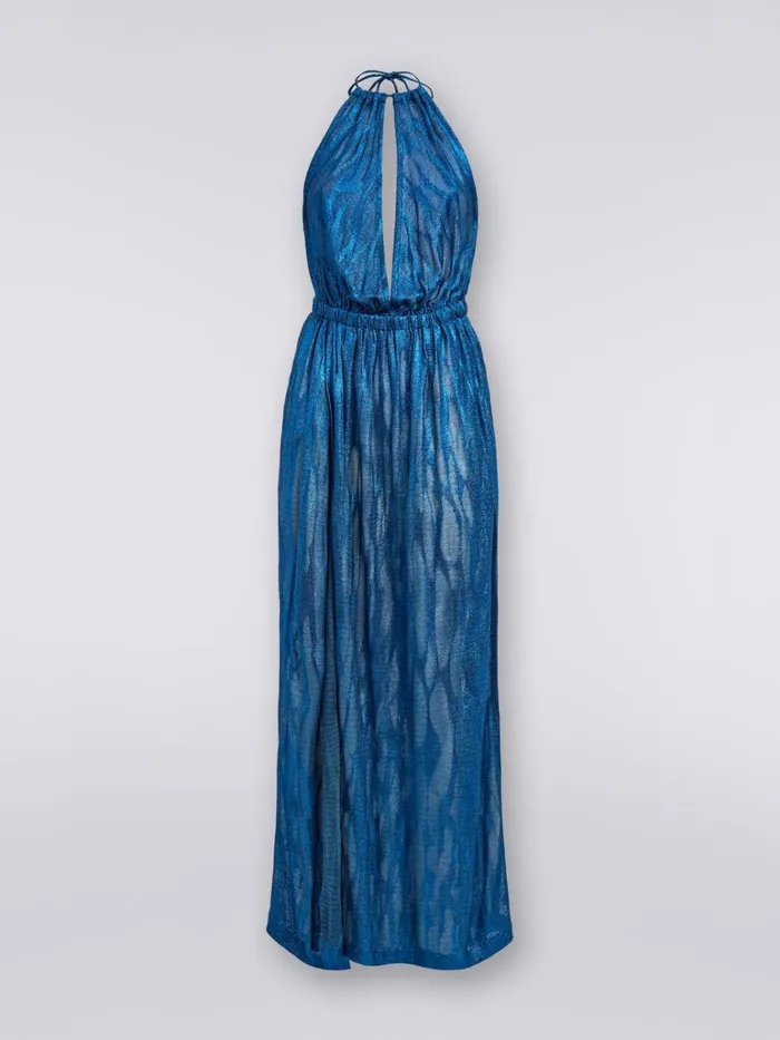Women Long Jacquard Viscose Knit Cover Up Blue Missoni Beachwear