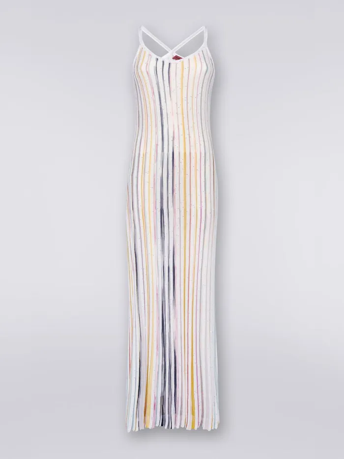 Women Long Ribbed Knit Dress With Sequins White and Multicoloured Missoni Dresses