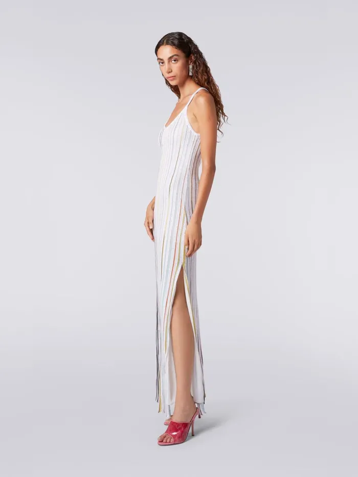 Women Long Ribbed Knit Dress With Sequins White and Multicoloured Missoni Dresses